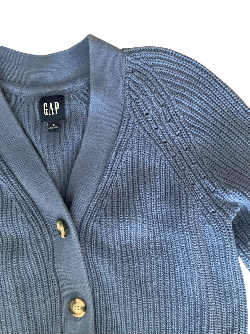 Gap Blue 100% Cotton Chunky Knit Cardigan Sweater Small Button Front - Picture 4 of 9